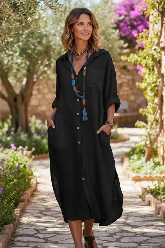 Lucrezia | Oversized V-Neck Linen Look Maxi Dress - product image 2