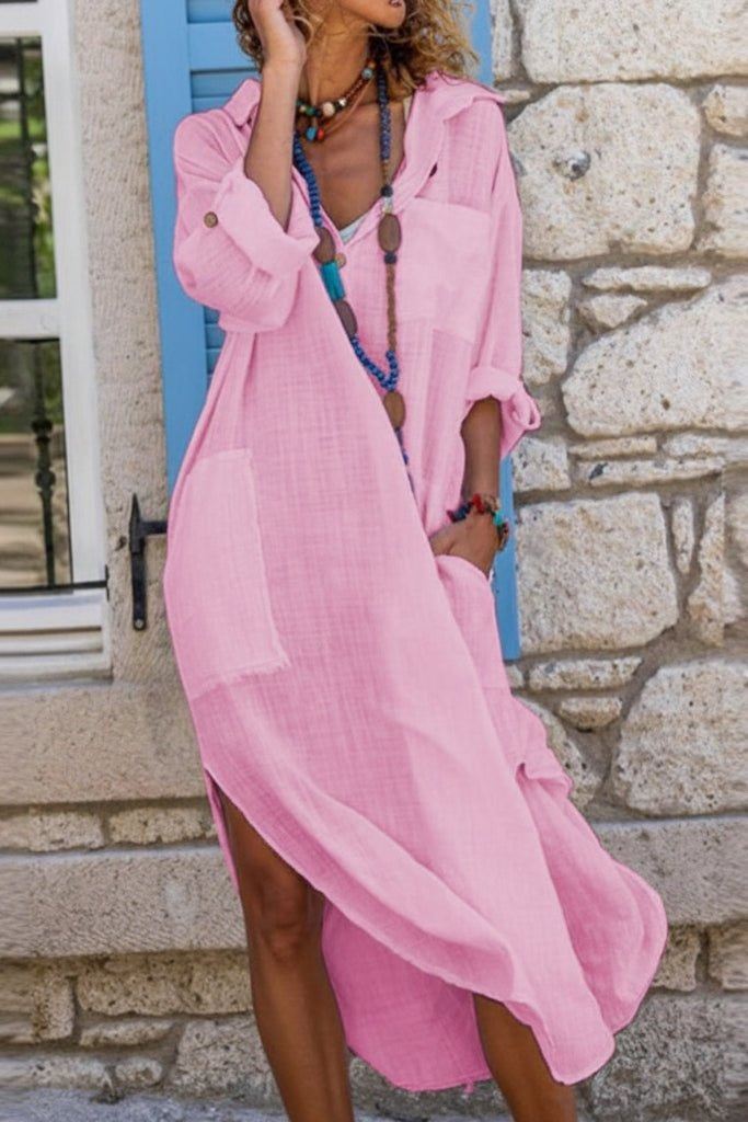 Lucrezia | Oversized V-Neck Linen Look Maxi Dress - product image 3