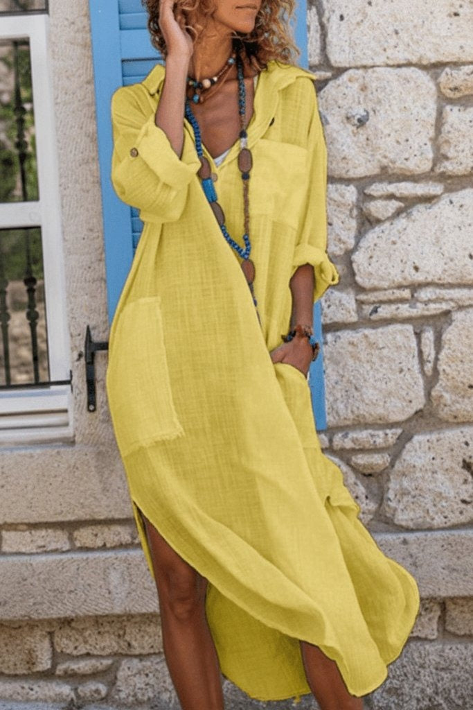 Lucrezia | Oversized V-Neck Linen Look Maxi Dress - product image 9