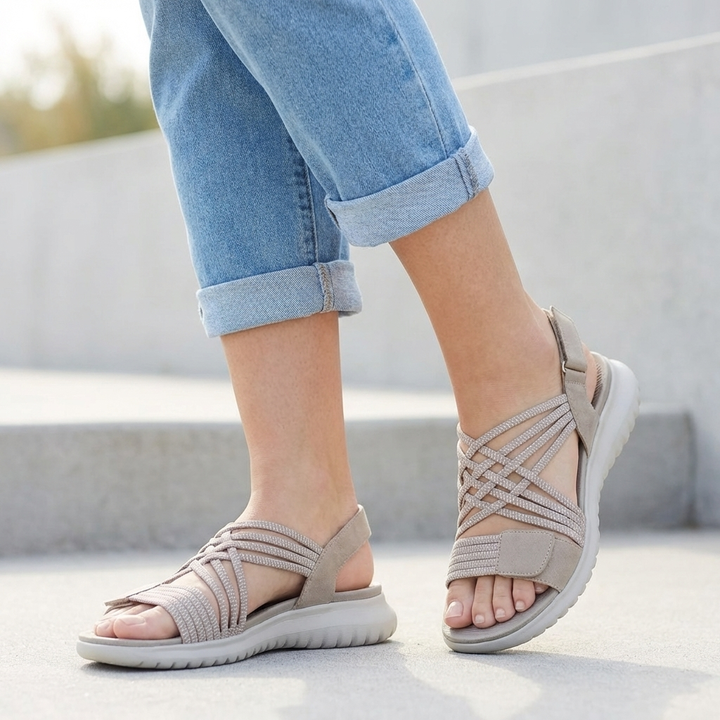 Nadine criss-cross flat sandals in beige
