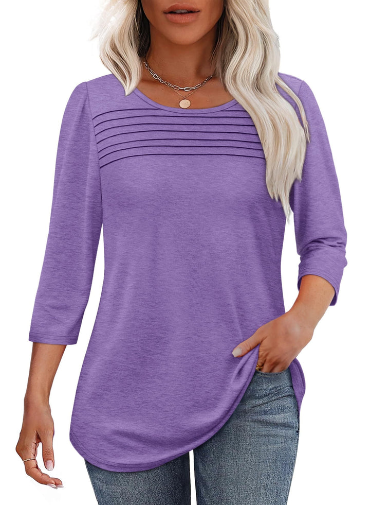 Theophanie | Pleated Scoop Neck Three-Quarter Sleeve Top - product image 5