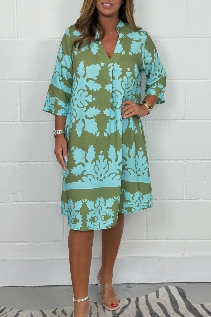 Romina | Damask Print V-Neck Relaxed Summer Dress - product image 1