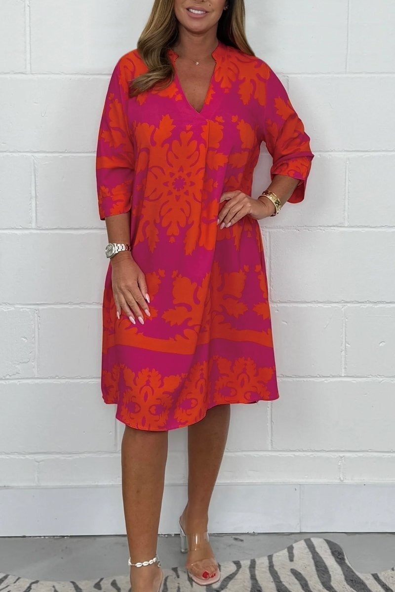 Romina | Damask Print V-Neck Relaxed Summer Dress - product image 2