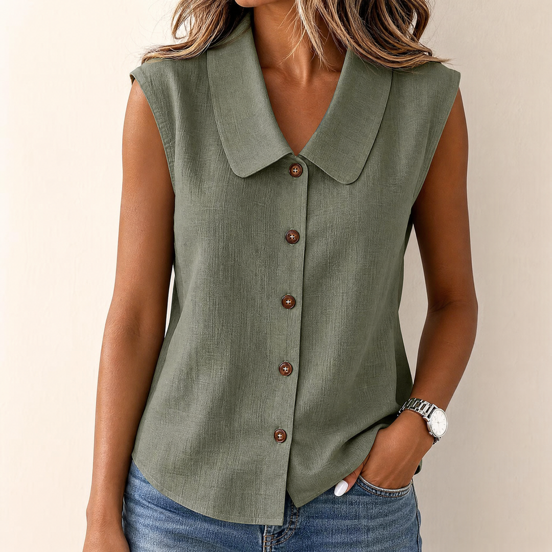Carinda | Sleeveless Collared Button-Up Blouse in product view 1