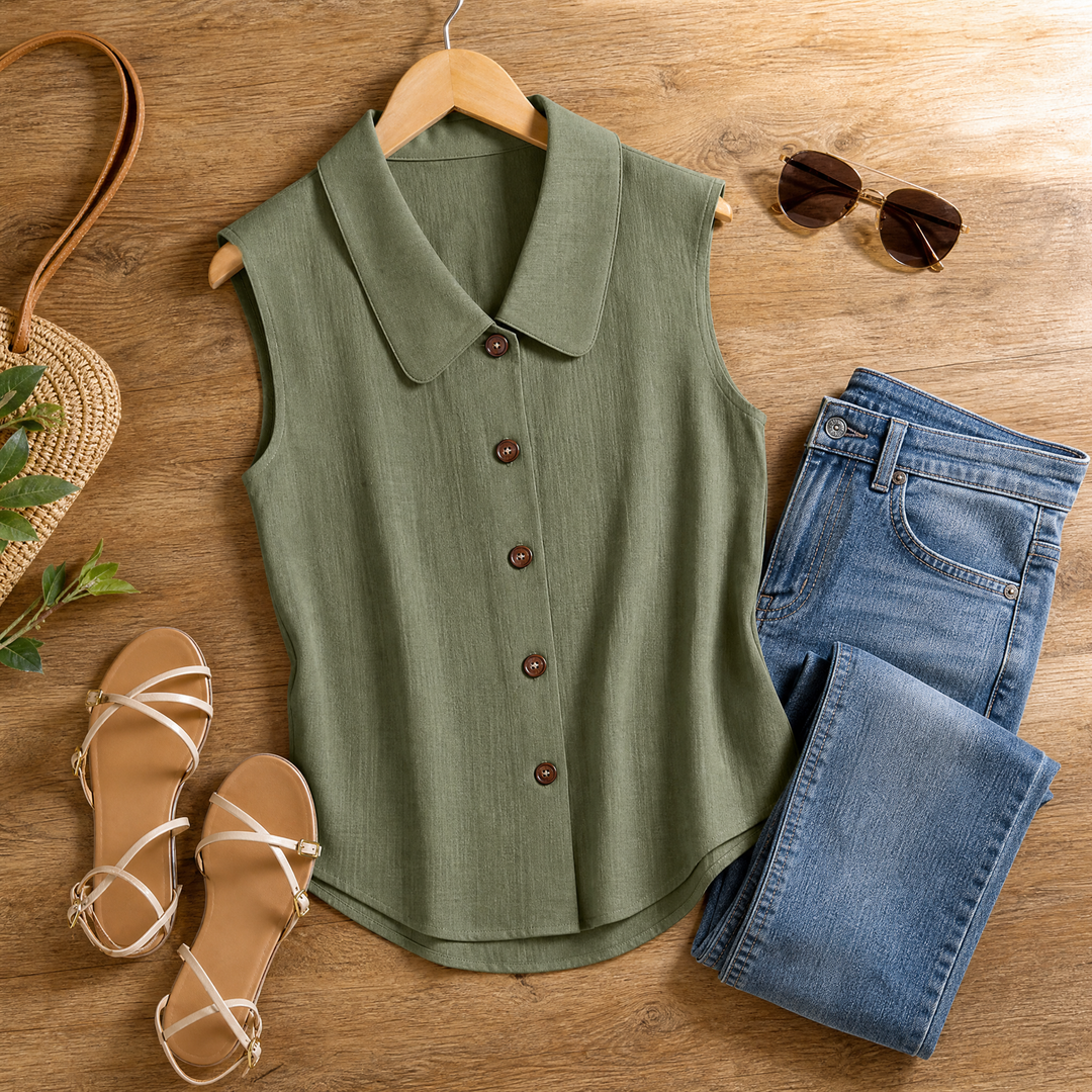 Carinda | Sleeveless Collared Button-Up Blouse in product view 5