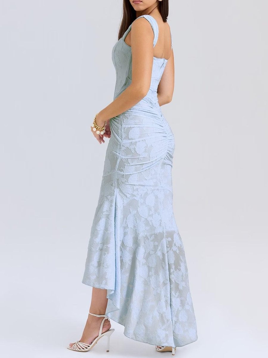 Sophia | Sleeveless Square-Neck Jacquard Lace Mermaid Dress in product view 4