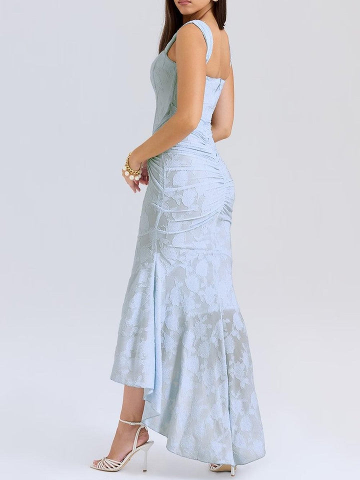 Sophia | Sleeveless Square-Neck Jacquard Lace Mermaid Dress in product view 4