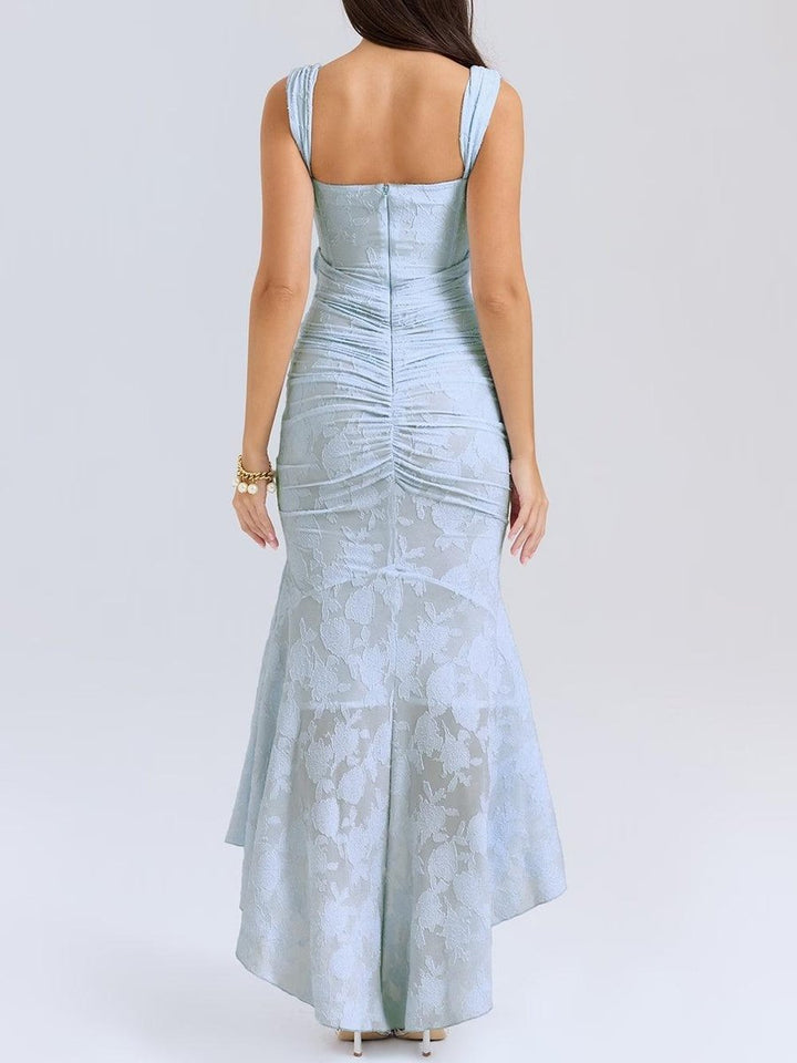 Sophia | Sleeveless Square-Neck Jacquard Lace Mermaid Dress in product view 5