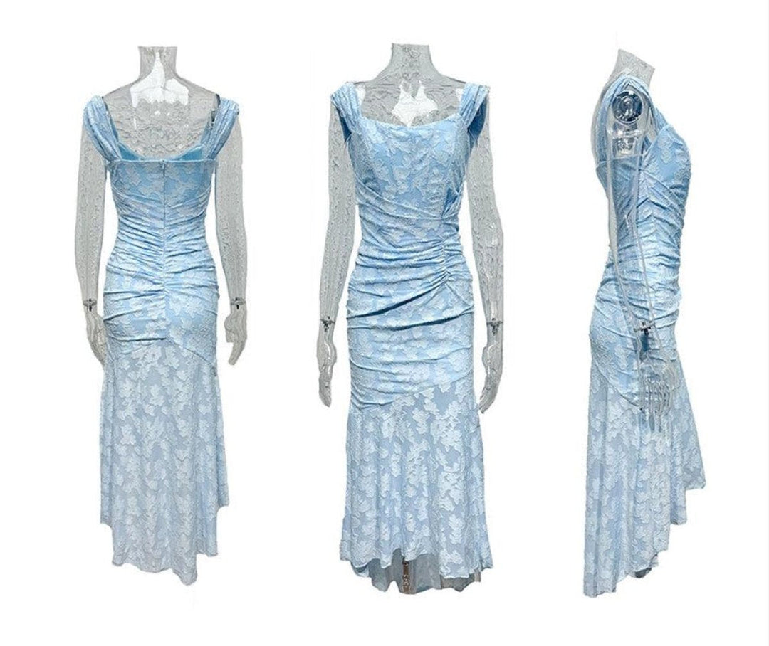 Sophia | Sleeveless Square-Neck Jacquard Lace Mermaid Dress in product view 8