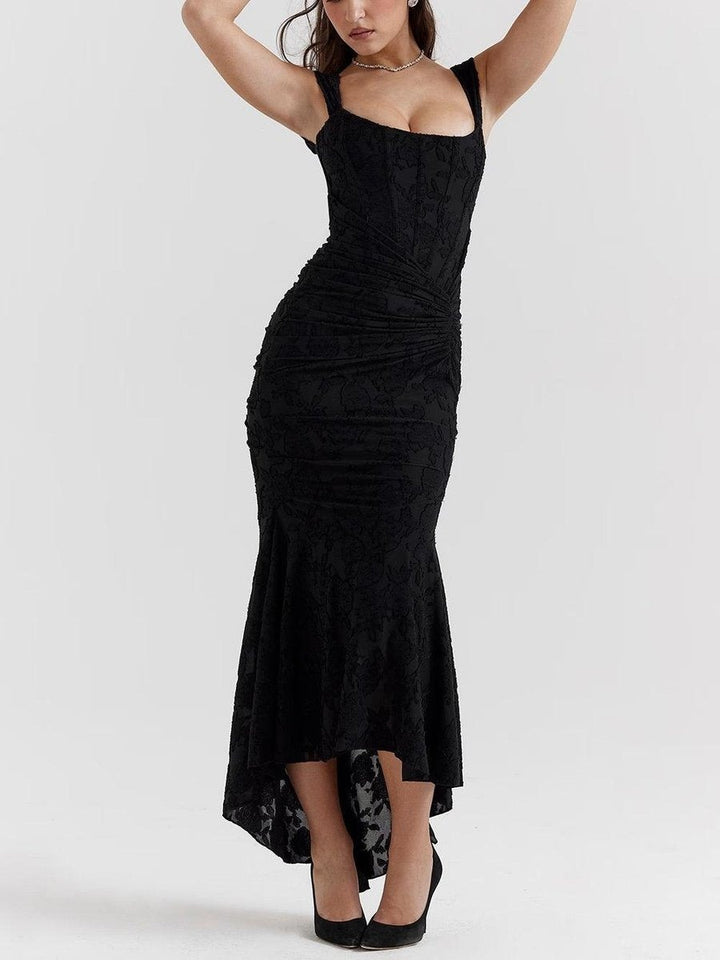 Sophia | Sleeveless Square-Neck Jacquard Lace Mermaid Dress in product view 11
