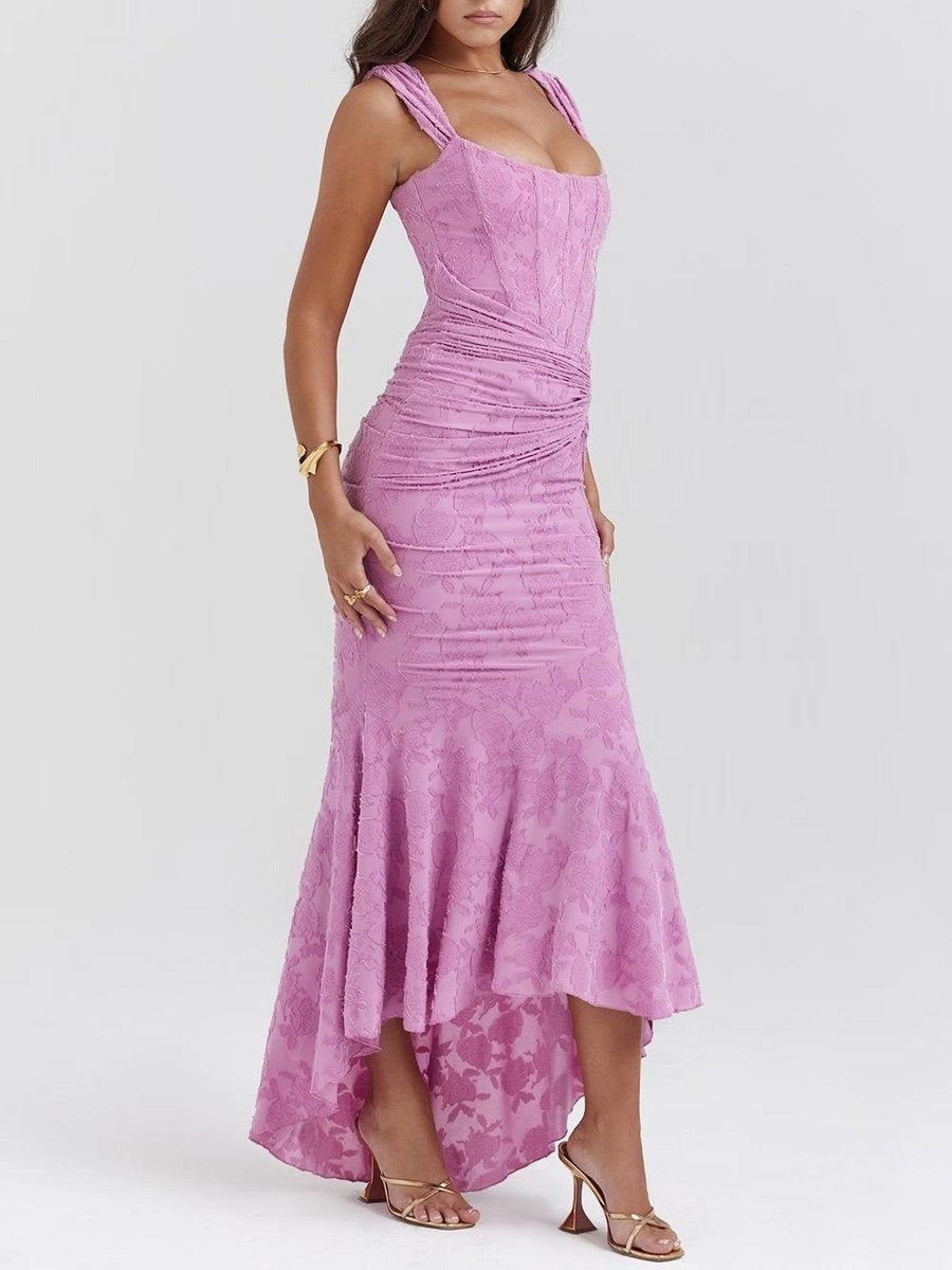 Sophia | Sleeveless Square-Neck Jacquard Lace Mermaid Dress in product view 13