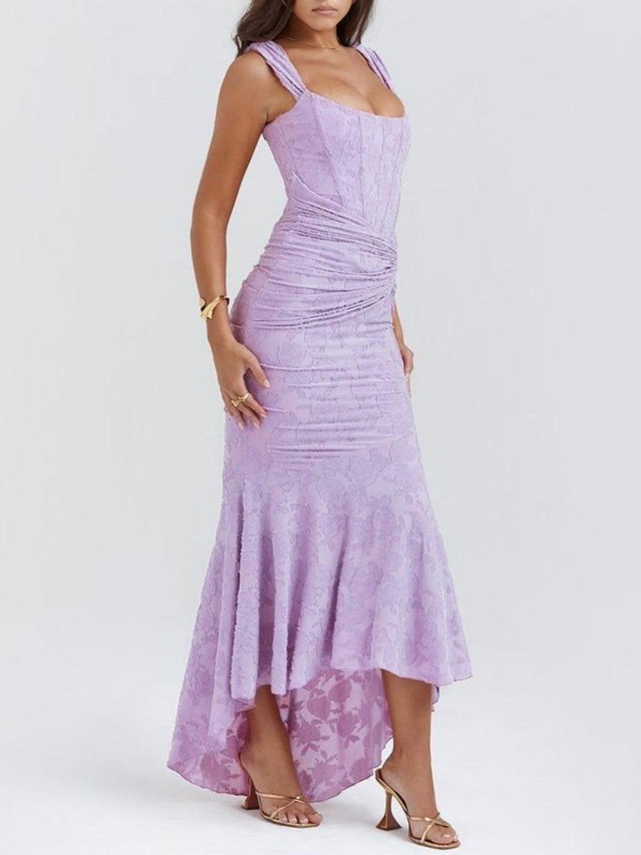 Sophia | Sleeveless Square-Neck Jacquard Lace Mermaid Dress in product view 14
