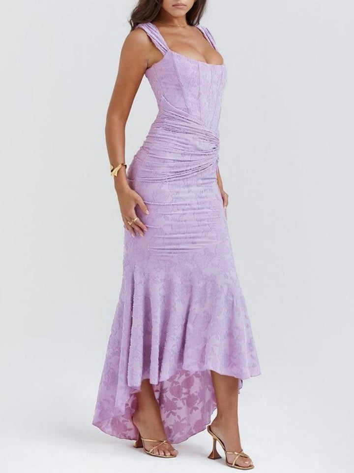 Sophia | Sleeveless Square-Neck Jacquard Lace Mermaid Dress in product view 14