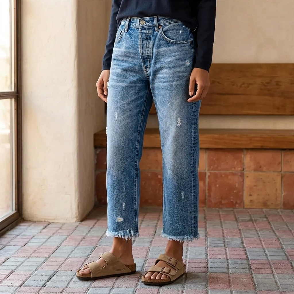 Renata | Straight Leg Cropped Raw Hem Jeans in product view 1