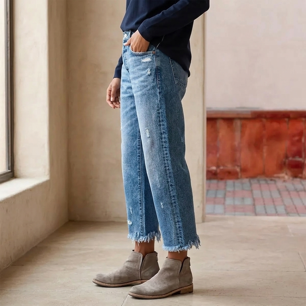 Renata | Straight Leg Cropped Raw Hem Jeans in product view 2