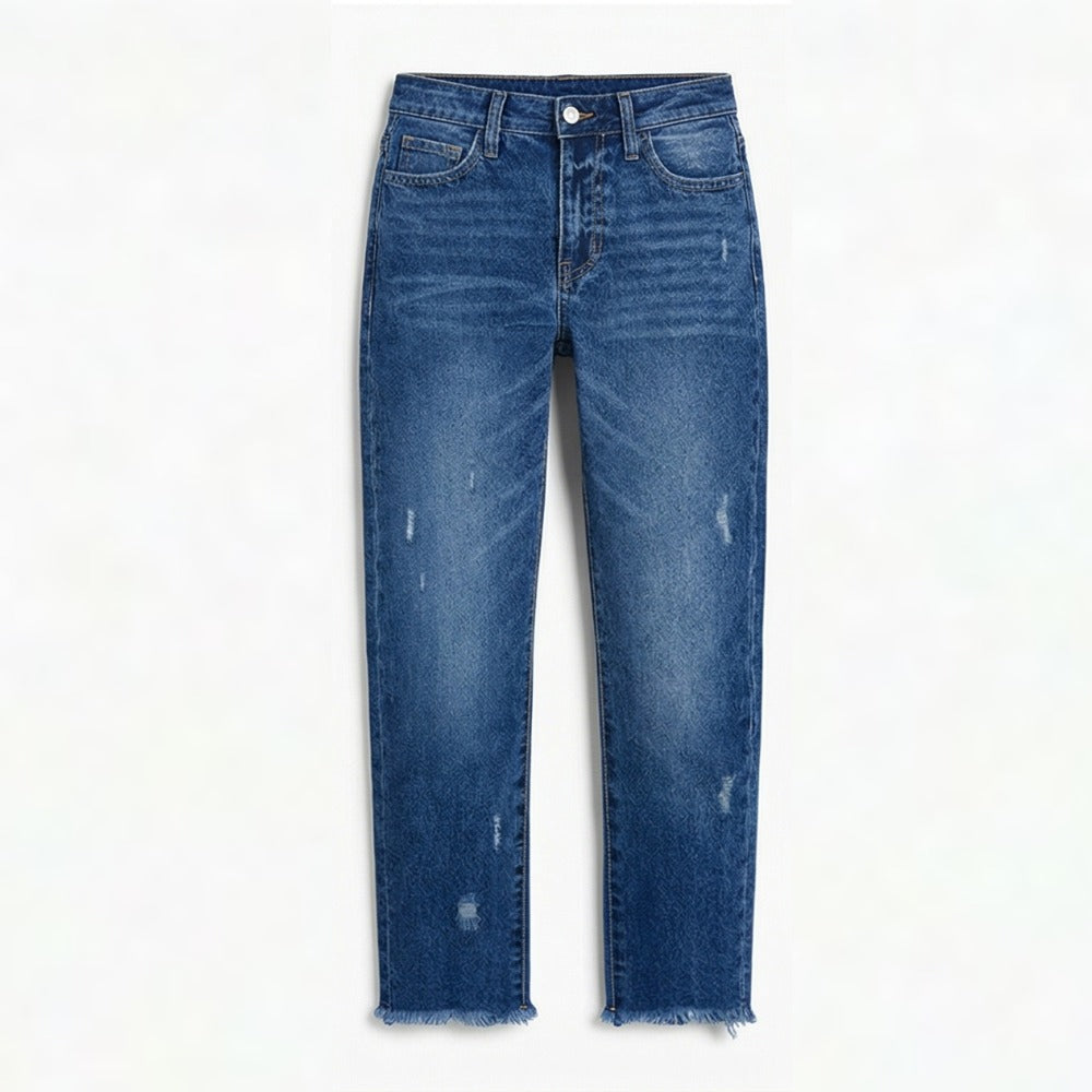 Renata | Straight Leg Cropped Raw Hem Jeans in product view 11