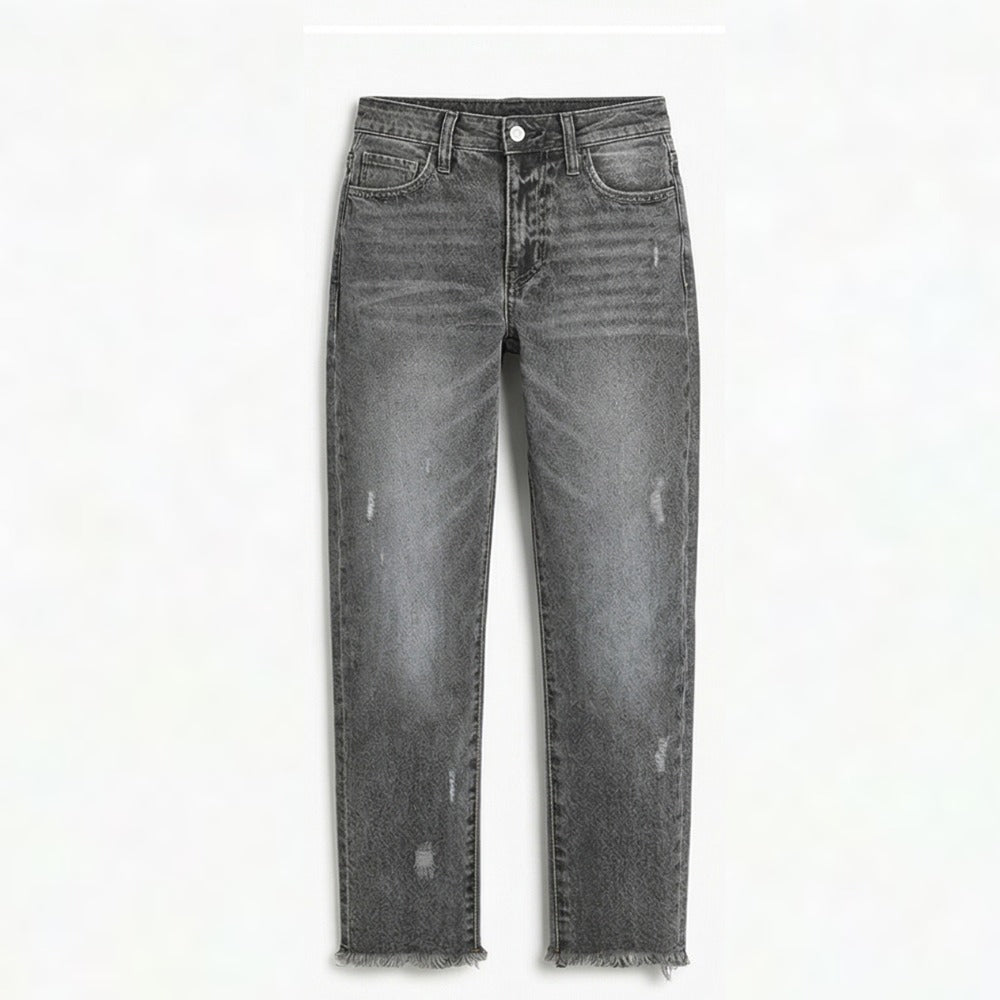 Renata | Straight Leg Cropped Raw Hem Jeans in product view 12