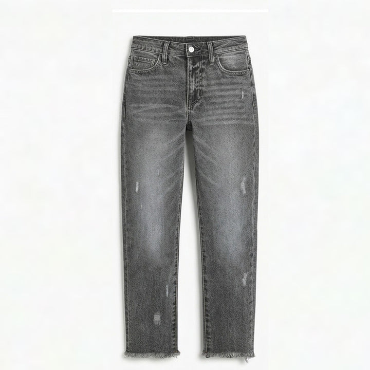 Renata | Straight Leg Cropped Raw Hem Jeans in product view 12