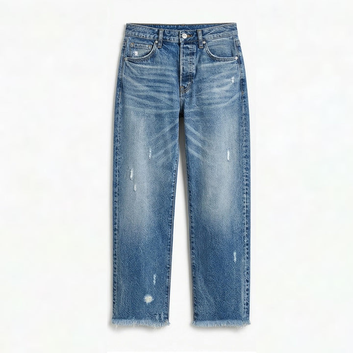 Renata | Straight Leg Cropped Raw Hem Jeans in product view 13
