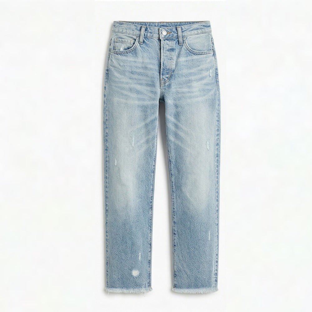 Renata | Straight Leg Cropped Raw Hem Jeans in product view 14