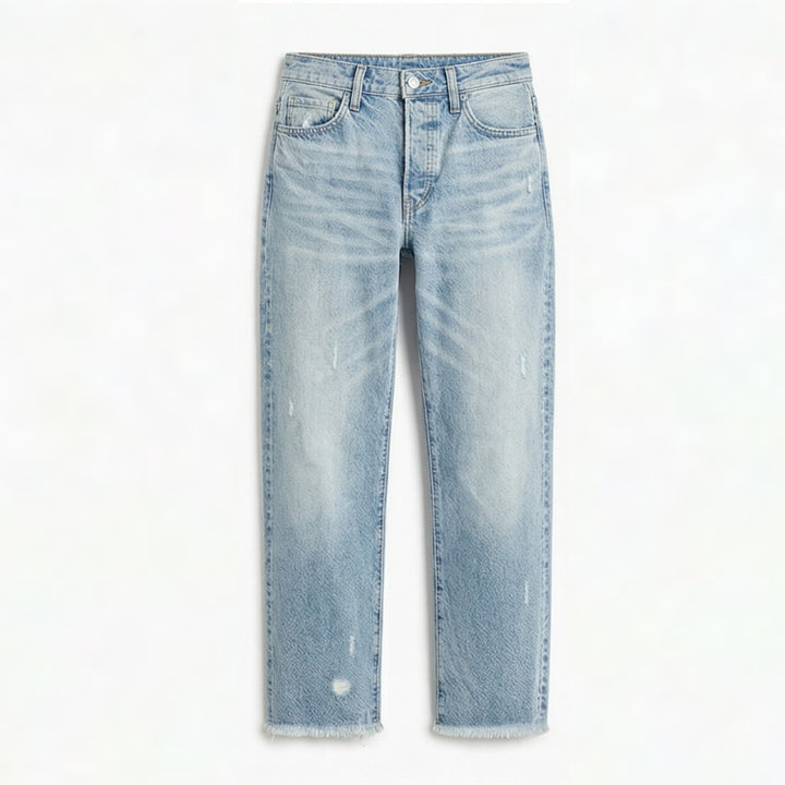 Renata | Straight Leg Cropped Raw Hem Jeans in product view 14