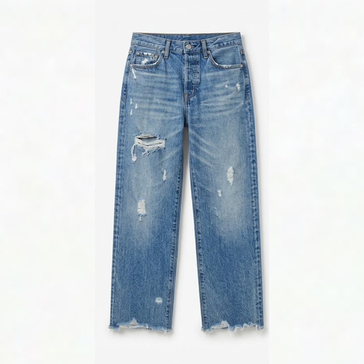 Renata | Straight Leg Cropped Raw Hem Jeans in product view 15