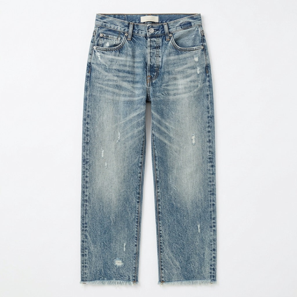Renata | Straight Leg Cropped Raw Hem Jeans in product view 16