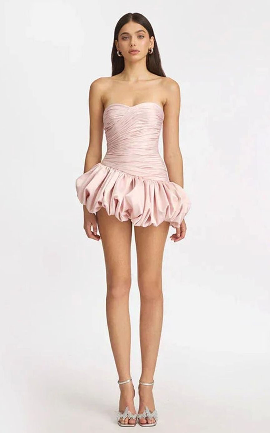 Emma | Strapless Ruched Balloon-Hem Mini Dress in product view 1