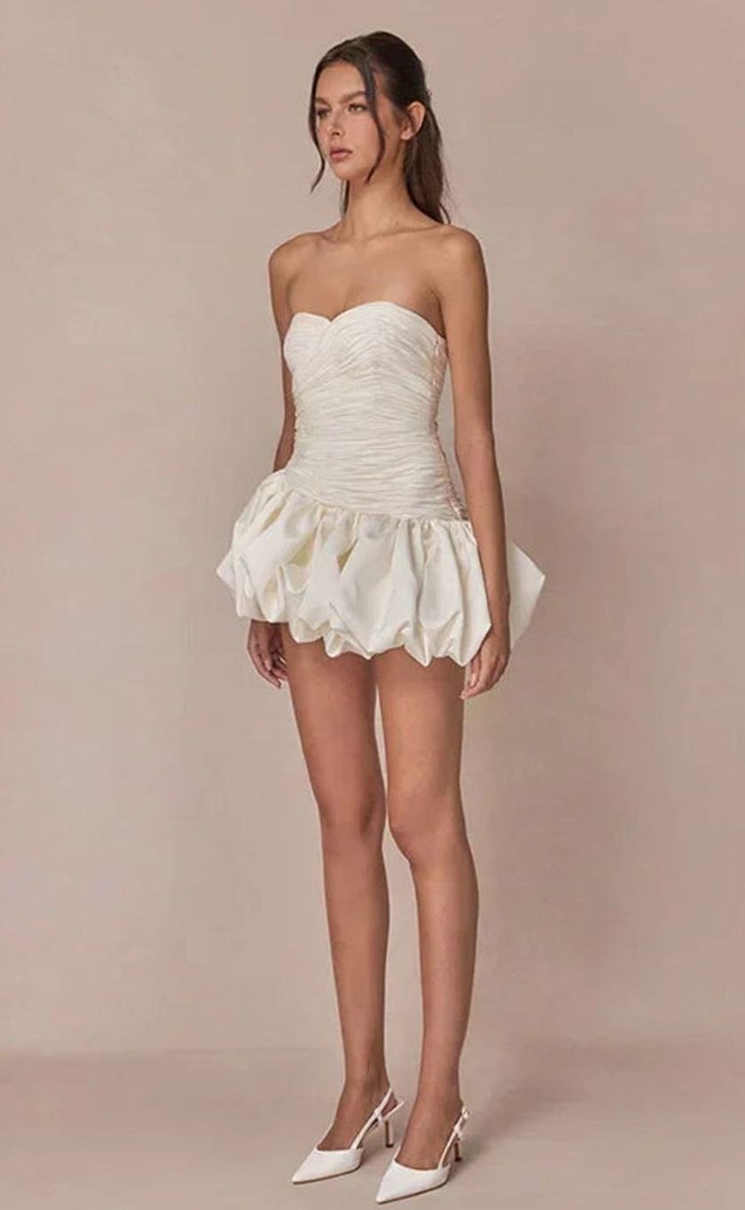 Emma | Strapless Ruched Balloon-Hem Mini Dress in product view 9
