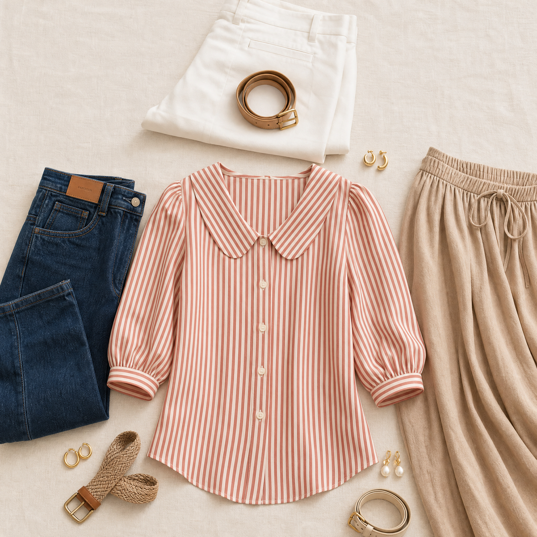 Opaline | Striped Sailor Collar Blouse in product view 6