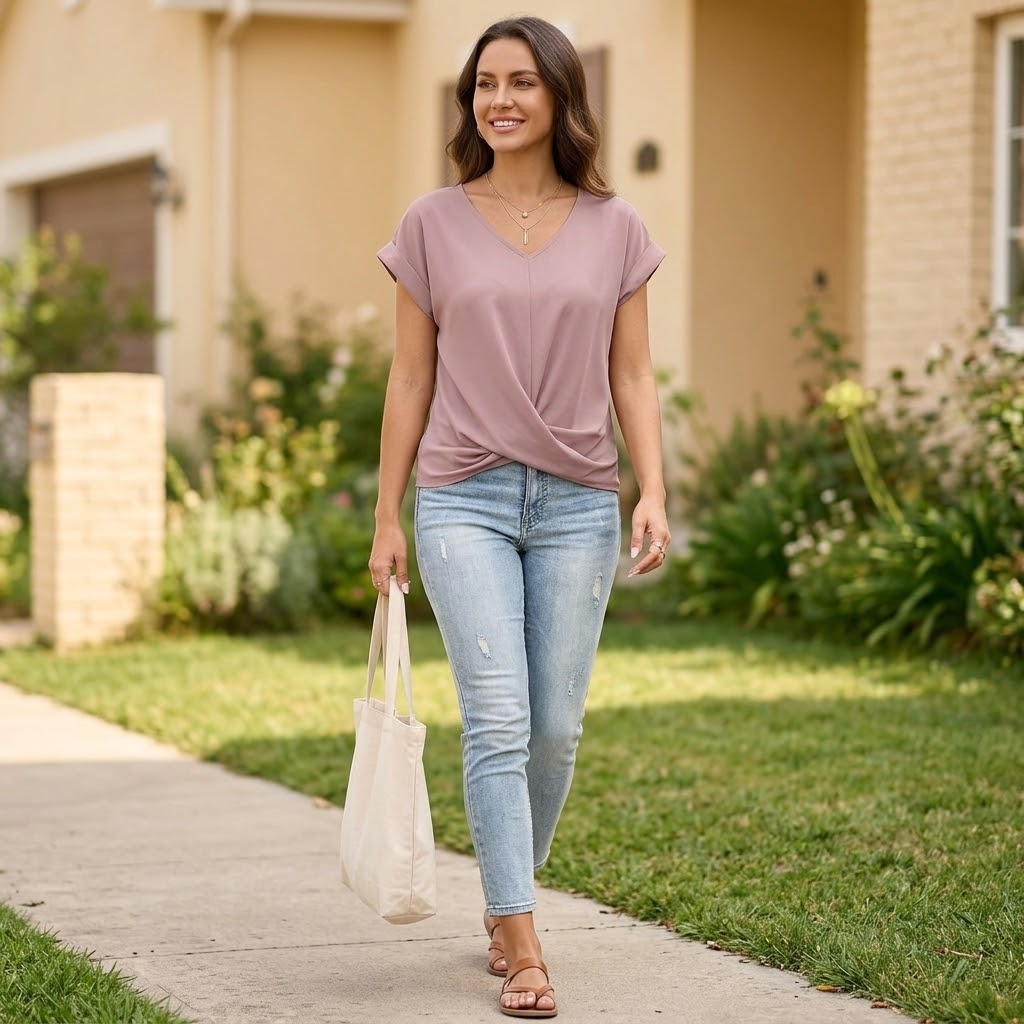 Gelinda | Twist Front V-Neck Cap Sleeve Top in product view 3