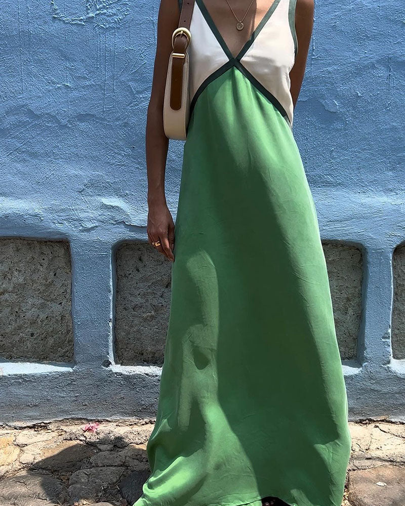 Lara | V-Neck Colourblock Midi Dress with Contrast Panels in product view 3