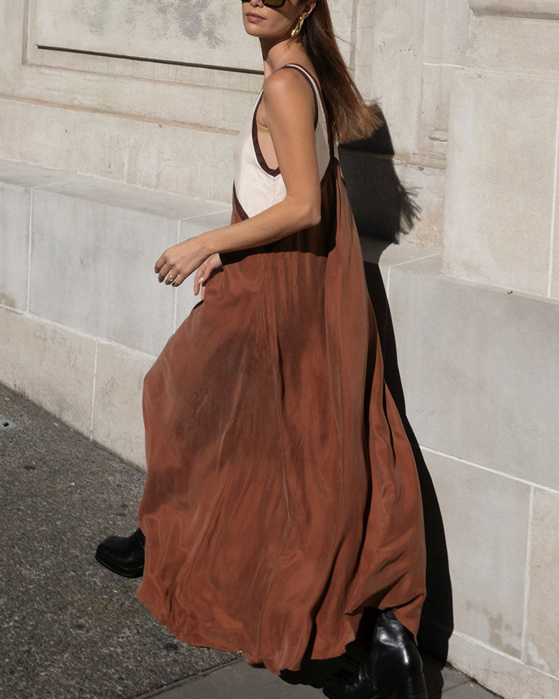 Lara | V-Neck Colourblock Midi Dress with Contrast Panels in product view 6