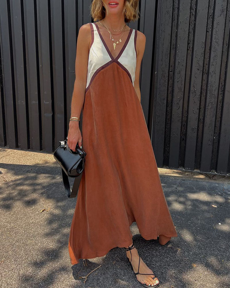 Lara | V-Neck Colourblock Midi Dress with Contrast Panels in product view 10