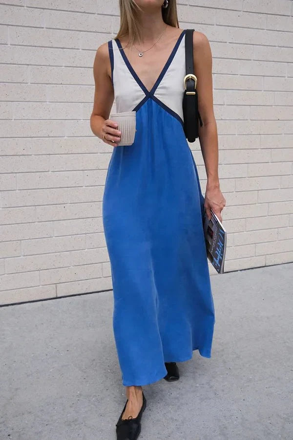 Lara | V-Neck Colourblock Midi Dress with Contrast Panels in product view 12