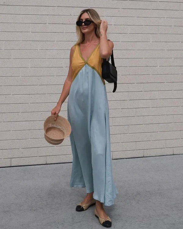 Lara | V-Neck Colourblock Midi Dress with Contrast Panels in product view 13