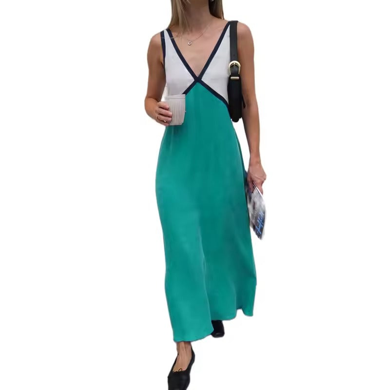 Lara | V-Neck Colourblock Midi Dress with Contrast Panels in product view 15