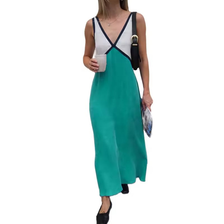 Lara | V-Neck Colourblock Midi Dress with Contrast Panels in product view 15