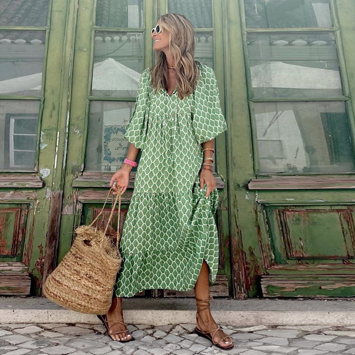 Margot | V-Neck Puff Sleeve Boho Floral Maxi Dress in product view 5