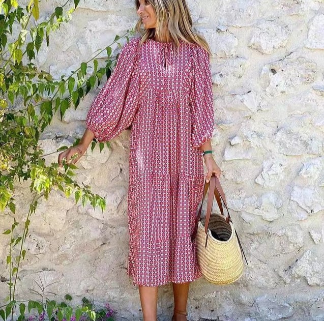 Margot | V-Neck Puff Sleeve Boho Floral Maxi Dress in product view 8