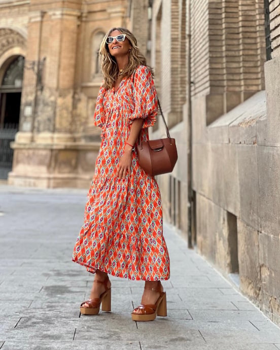Margot | V-Neck Puff Sleeve Boho Floral Maxi Dress in product view 9