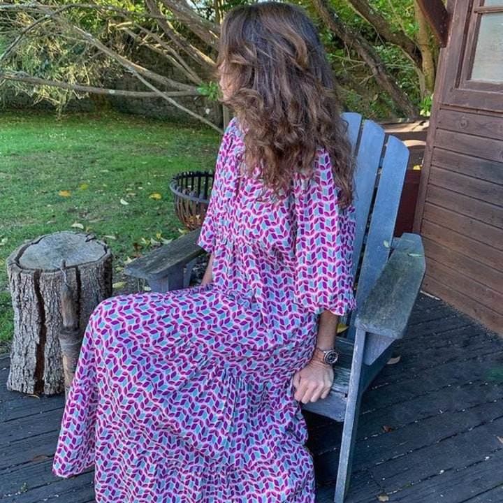 Margot | V-Neck Puff Sleeve Boho Floral Maxi Dress in product view 16