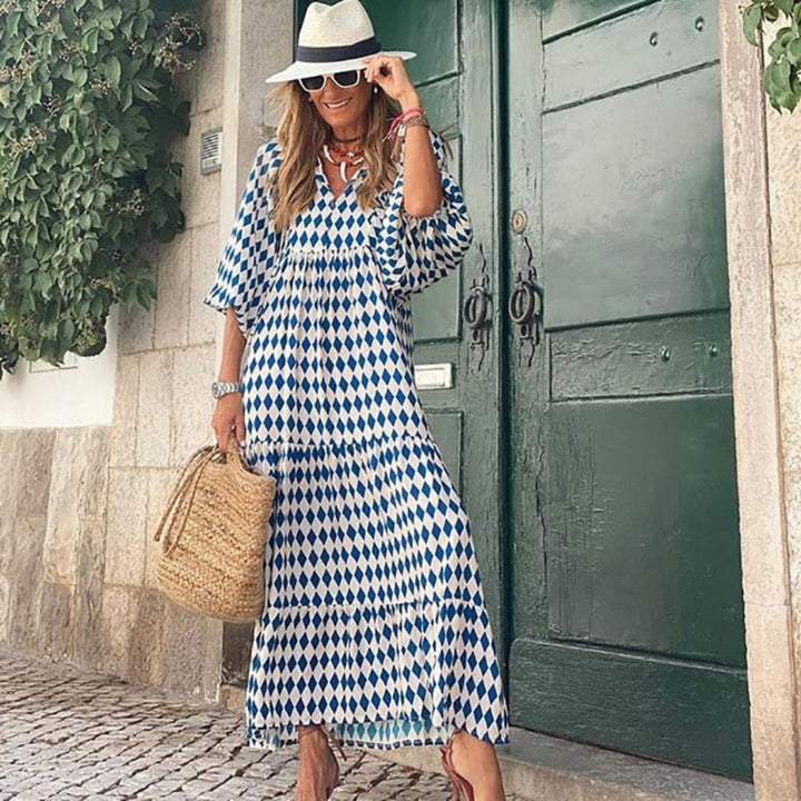 Margot | V-Neck Puff Sleeve Boho Floral Maxi Dress in product view 17
