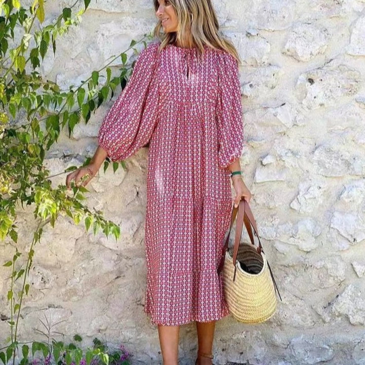 Margot | V-Neck Puff Sleeve Boho Floral Maxi Dress in product view 18