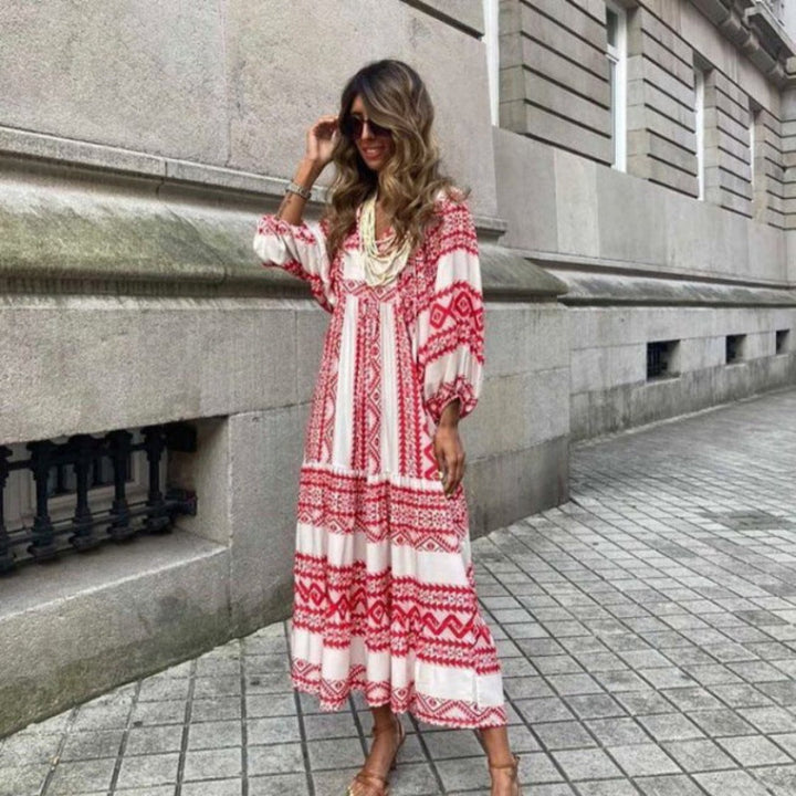 Margot | V-Neck Puff Sleeve Boho Floral Maxi Dress in product view 19