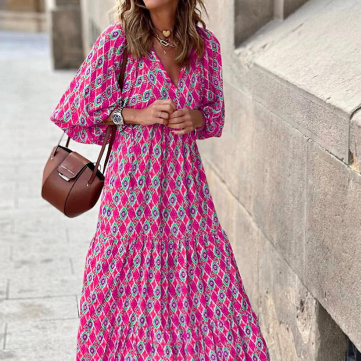 Margot | V-Neck Puff Sleeve Boho Floral Maxi Dress in product view 21