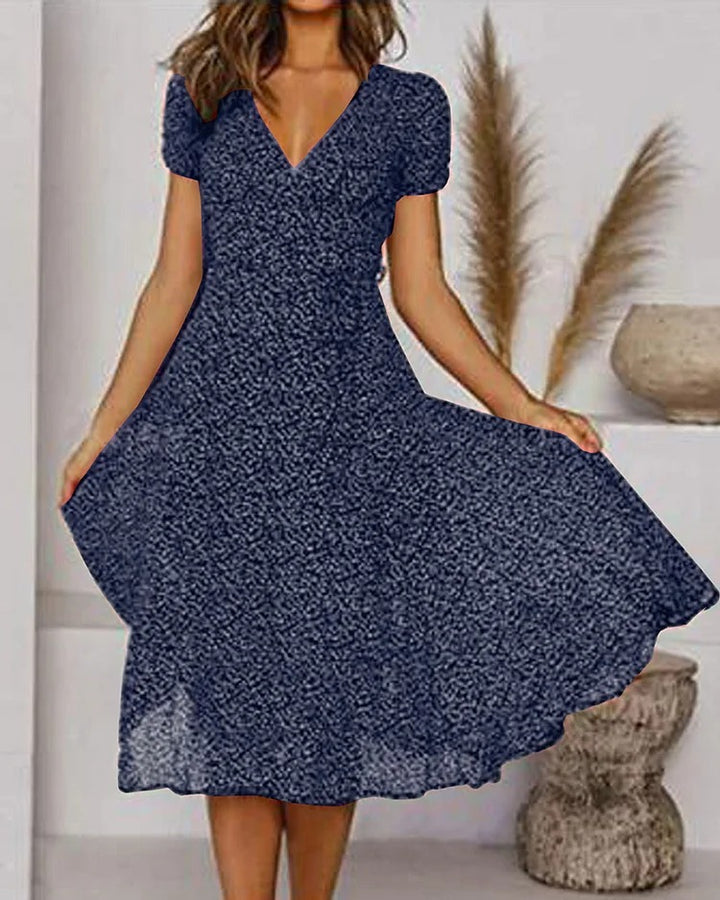 Rosamund | V-Neck Puff Sleeve Fit and Flare Midi Dress - product image 5