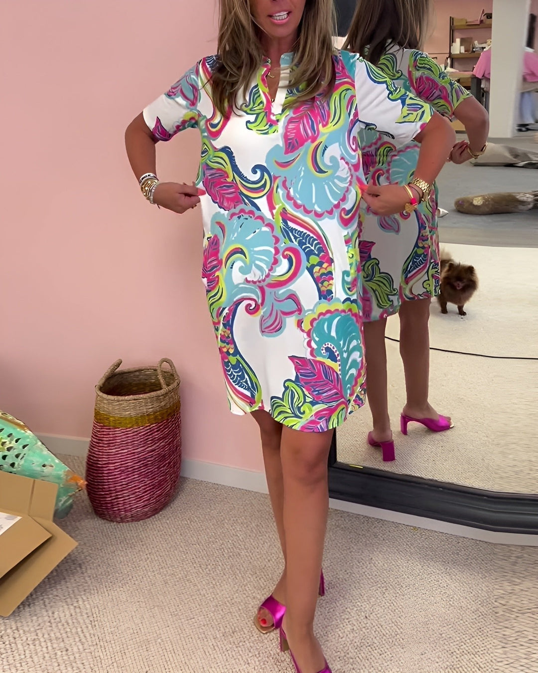 Virginia | Paisley Print Short Sleeve Shift Dress - product image 5