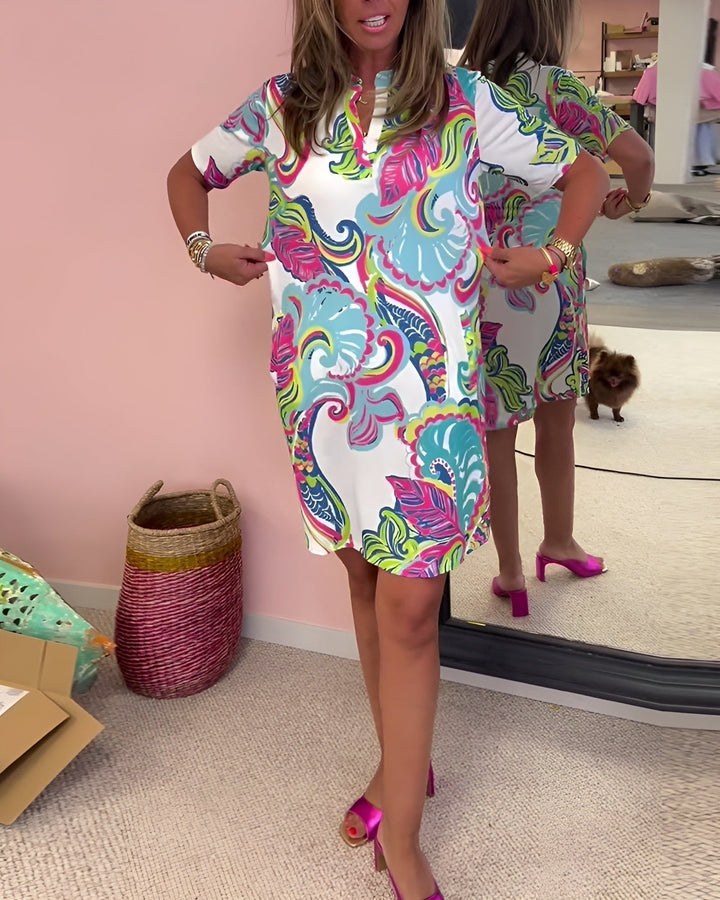 Virginia | Paisley Print Short Sleeve Shift Dress - product image 5