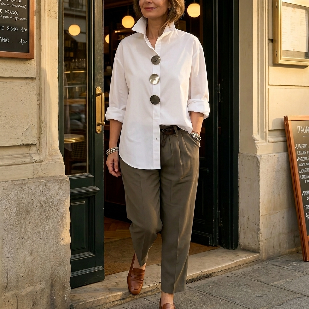 Brennie | White Oversized Button-Down Blouse in product view 1